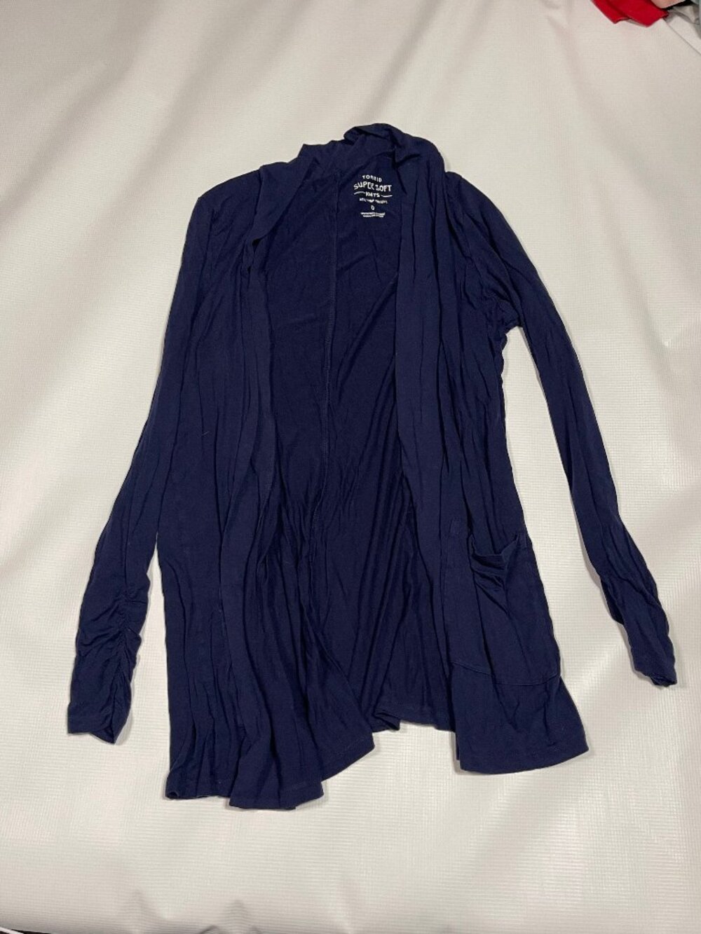 Torrid Super Soft Knits Navy Open-Front Duster Cardigan with Ruched Sleeves and